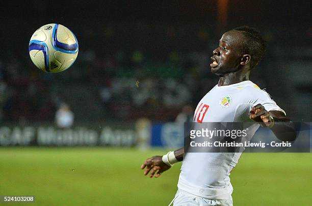 Senegal 's Sadio Mane during the 2015 Orange Africa Cup of Nations Final soccer match, South AfricaVs Senegal at Mangono stadium in Mongomo,...