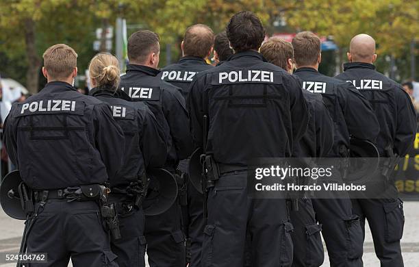 German anti riot police face Kurds demonstrating against ISIS at the 66 Frankfurt Book Fair, in Frankfurt, Germany, 07 October 2014, in which Finland...