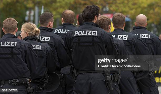 German anti riot police face Kurds demonstrating against ISIS at the 66 Frankfurt Book Fair, in Frankfurt, Germany, 07 October 2014, in which Finland...