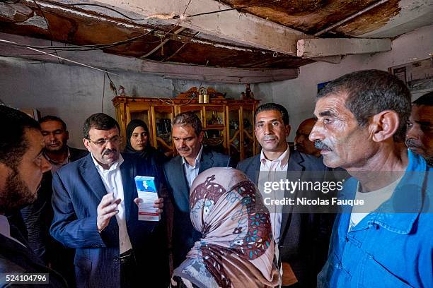 Ali Larayedh, former Prime Minister, candidate of the Islamist party Ennahdha on Tunis 1 in election campaign in the popular and underprivileged...