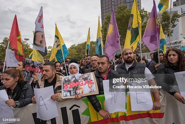 Kurds demonstrate against ISIS at the 66 Frankfurt Book Fair, in Frankfurt, Germany, 07 October 2014, in which Finland is guest of honor. Over 50...