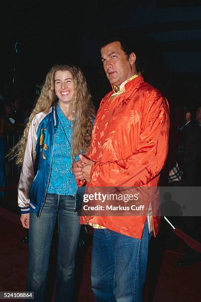 Steven Seagal and wife Adrienne La Russa arrives at the Hard Rock Cafe at CityWalk at Universal Studios Hollywood for a Charity Jam.