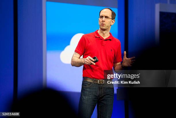 Scott Guthrie, corporate vice president for Windows Azure, Microsoft, addresses the crowd during a keynote at the Microsoft 2013 Build Developers...