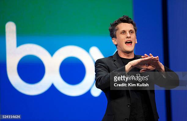 Box CEO and co-founder Aaron Levie addresses the crowd during a keynote at the Microsoft 2013 Build Developers Conference in San Francisco. He...