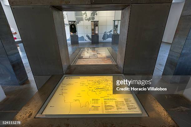 Map of factories employing slave-workers at the camp exhibit in Buchenwald concentration camp near Weimar, Germany, 21 July 2013. The camp,...