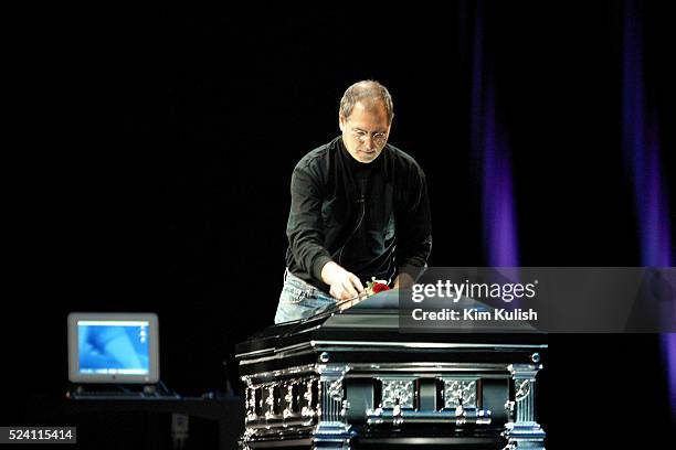 Apple Computer CEO Steve Jobs kicked off Apple's annual Worldwide Developer Conference by paying tribute to MacOS 9 as funeral music plays and a copy...