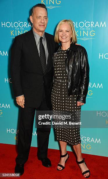 Tom Hanks and Mariella Frostrup attend the UK Premiere of "A Hologram For The King" at the BFI Southbank on April 25, 2016 in London, England.