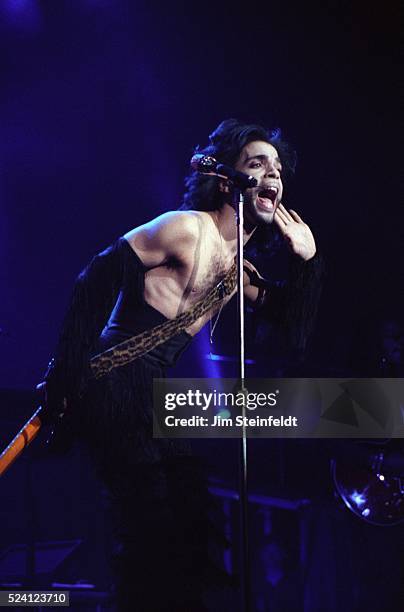 Prince performs during the Nude Tour at the St. Paul Civic Center Arena in St. Paul, Minnesota on May 6, 1990.