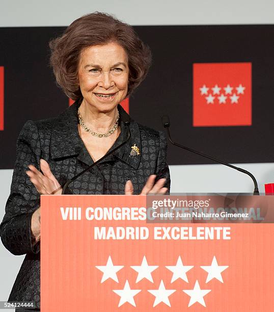 Queen Sofia receives 'I Edicion Premios a la Excelencia de la Persona' during 'VIII Congreso Internacional de Excelencia. La Economia Digital:...