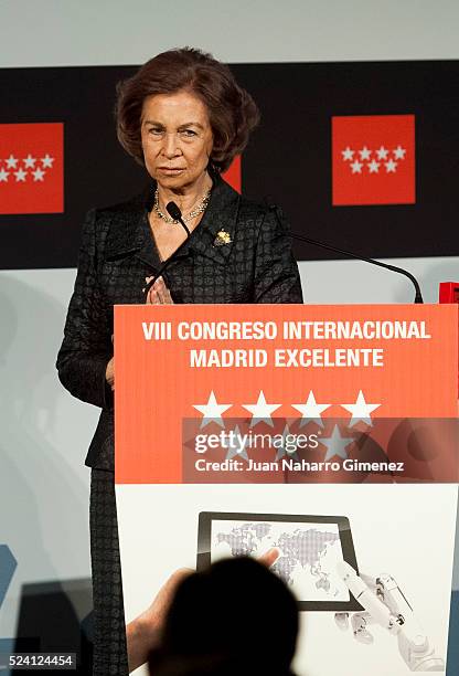 Queen Sofia receives 'I Edicion Premios a la Excelencia de la Persona' during 'VIII Congreso Internacional de Excelencia. La Economia Digital:...