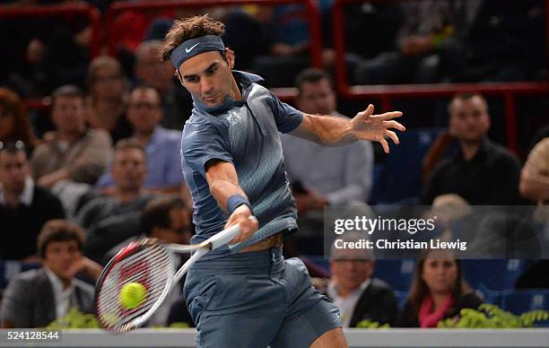 Suisse ,s Roger Federrer playing in the third round of the BNP Paribas Masters Series Tennis Open 2013 at Palais Omnisports of Paris-Bercy in Paris,...