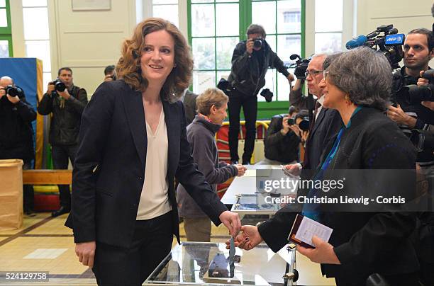 Nathalie Kosciusko-Morizet, French right wing UMP candidate for the mayoral election in Paris voting during the second round of the French municipal...