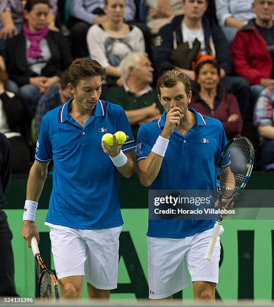 Julien Benneteau and Nicolas Mahut during the doubles played against Benjamin Becker and Andre Begemann of Germany, on the second day for the first...