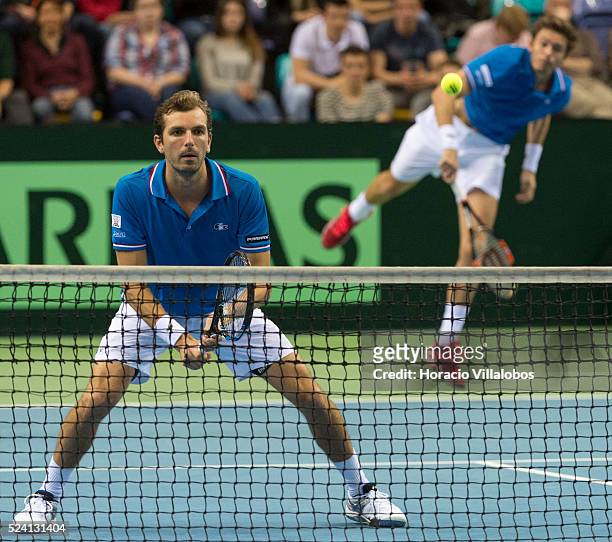 Julien Benneteau and Nicolas Mahut during the doubles played against Benjamin Becker and Andre Begemann of Germany, on the second day for the first...