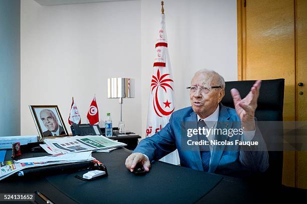 Beji Ca��d Essebsi in his office of th HQ of his party Nidaa Tounes. Beji Ca��d Essebsi Pr��sident and Founder of the Tunisian political party Nidaa...