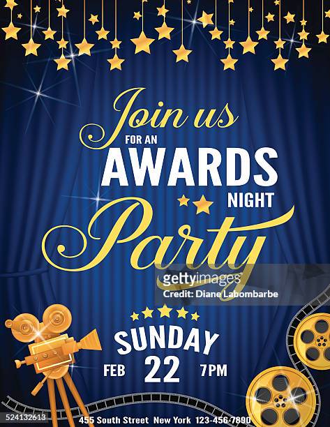 movie awards party-einladung vorlage - hollywood stars stock-grafiken, -clipart, -cartoons und -symbole