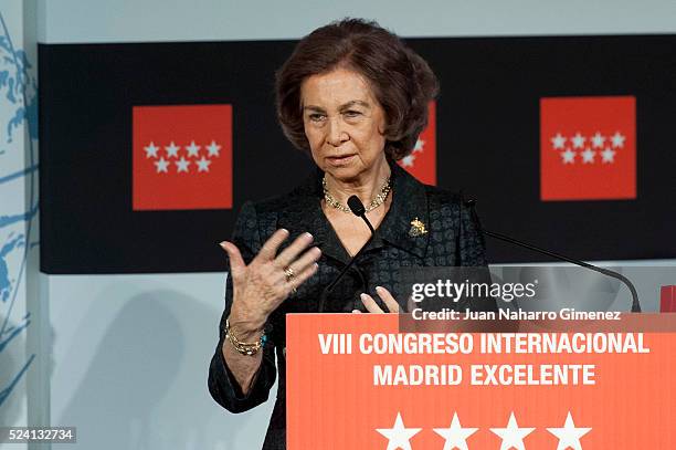 Queen Sofia receives 'I Edicion Premios a la Excelencia de la Persona' during 'VIII Congreso Internacional de Excelencia. La Economia Digital:...