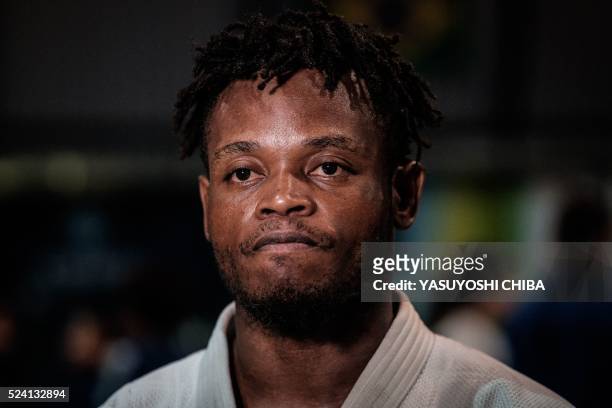 Popole Misenga a refugee judoka from the Democratic Republic of Congo, during a training at Instituto Reacao in Rio de Janeiro, Brazil, on April 14,...