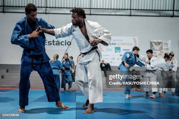 Popole Misenga a refugee judoka from the Democratic Republic of Congo, during a training at Instituto Reacao in Rio de Janeiro, Brazil, on April 14,...