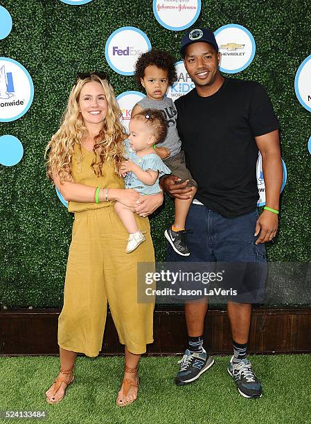 CaCee Cobb, Donald Faison, Wilder Frances Faison and Rocco Faison attend Safe Kids Day at Smashbox Studios on April 24, 2016 in Culver City,...