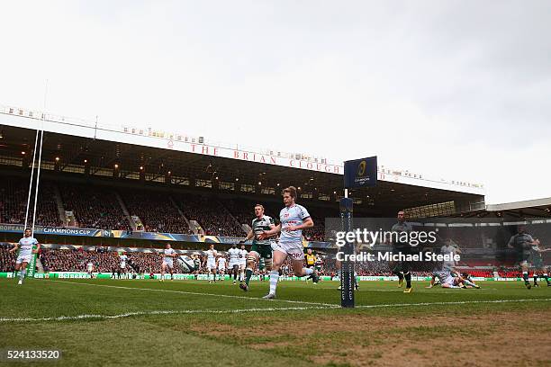 General view of play against the Brian Clough stand during the European Rugby Champions Cup Semi-Final match between Leicester Tigers and Racing 92...