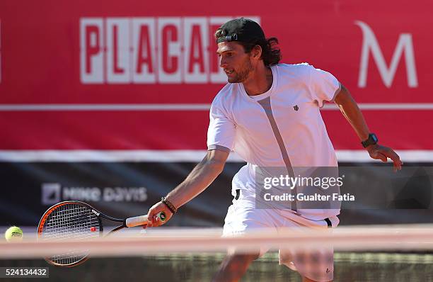 Pedro Sousa from Portugal in action during the doubles match between Pedro Sousa / Rui Machado from Portugal and Inigo Cervantes / Pablo Carreno...