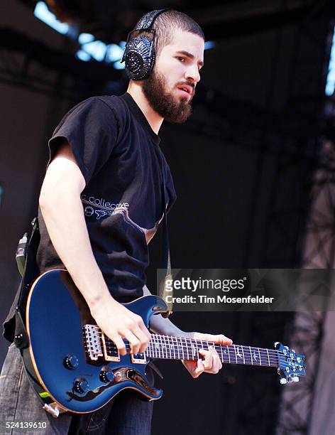 Brad Delson of Linkin Park performing at Summer Sanitarium Tour 2003 at Candlestick Park.