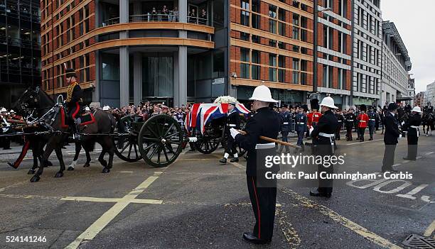 Ceremonial funeral with military honour guard of the late Baroness Margaret Hilda Thatcher , the longest serving British Prime Minister of the 20th...