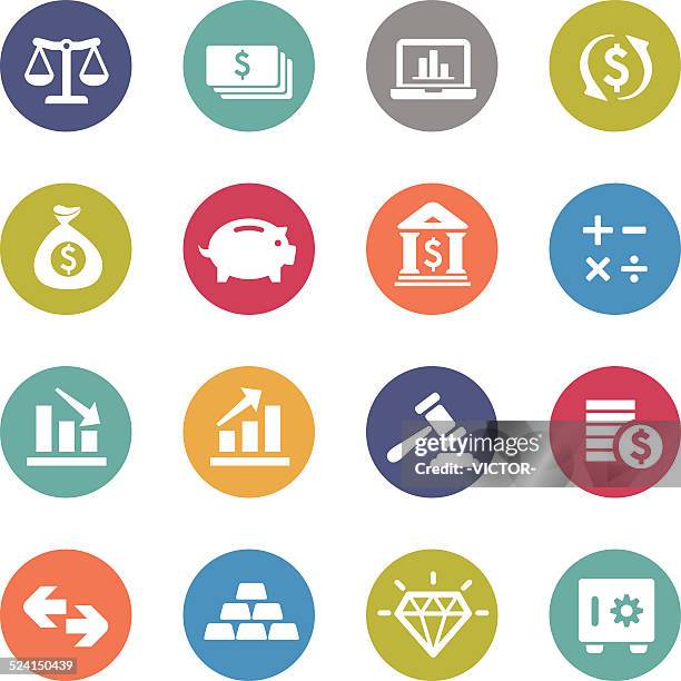 finance icons - circle series - yellow down arrow stock illustrations