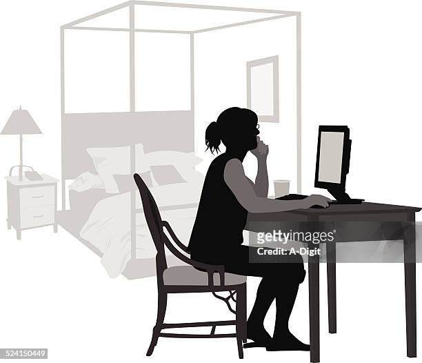 bedroomcomputer - four poster bed stock illustrations