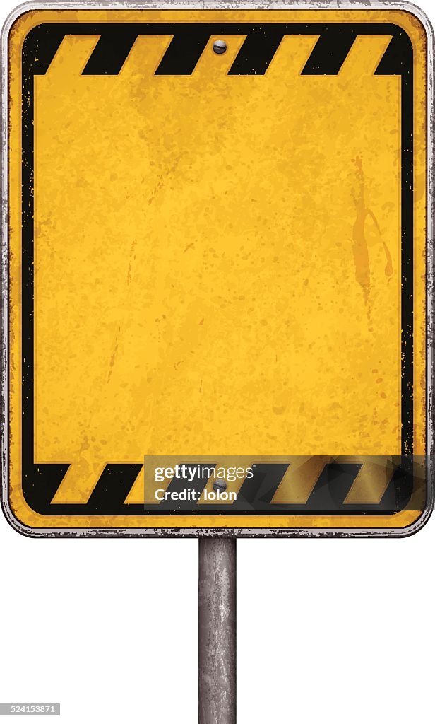 Grunge blank yellow sign with black warning stripes_vector