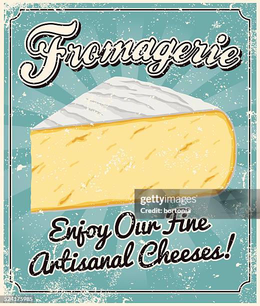 vintage screen printed cheese poster - brie stock illustrations
