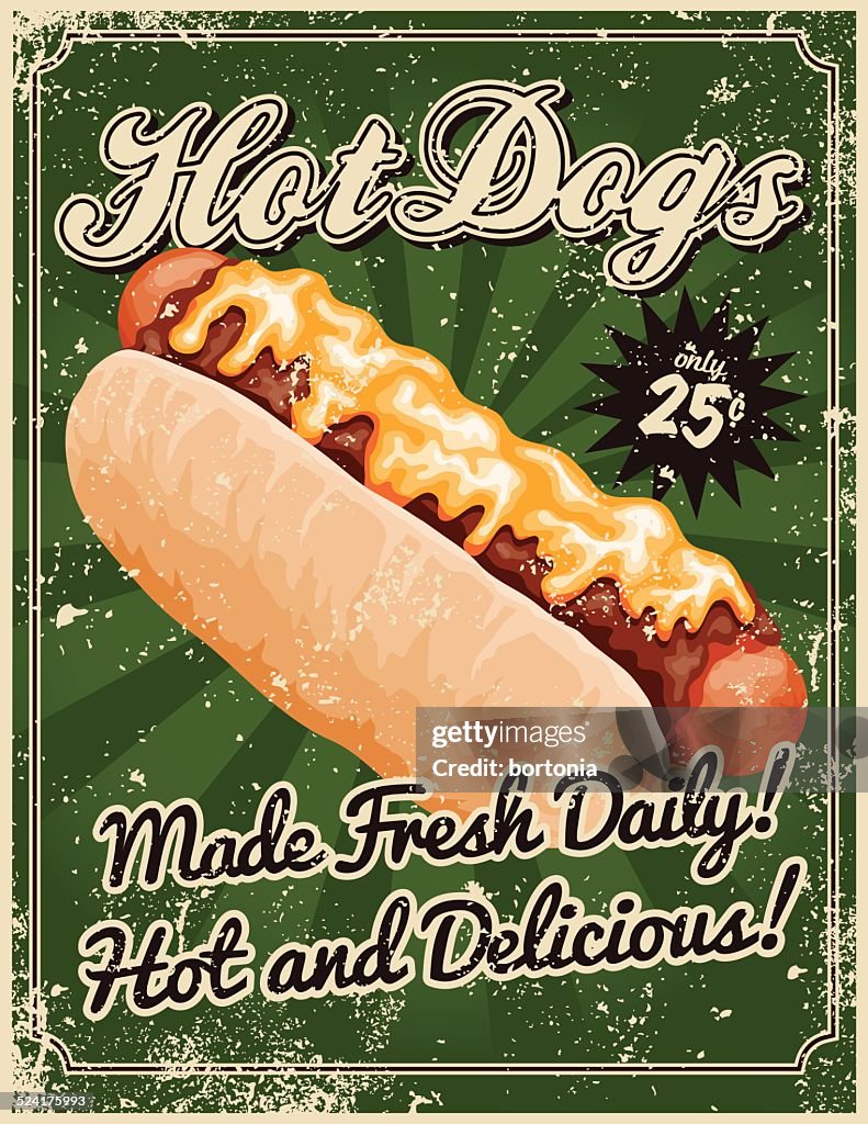 Vintage Screen Printed Hot Dog Poster