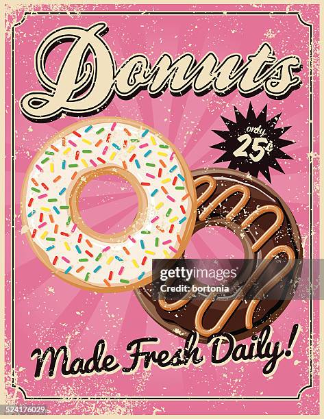 Vintage Screen Printed Donuts Poster High-Res Vector Graphic