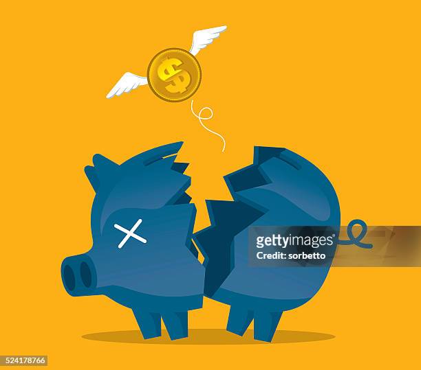 gebrochene schweinebank - bankruptcy stock-grafiken, -clipart, -cartoons und -symbole