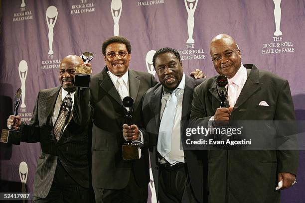 Inductees The O'Jays pose backstage at the 20th Annual Rock And Roll Hall Of Fame Induction Ceremony at the Waldorf Astoria Hotel on March 14, 2005...