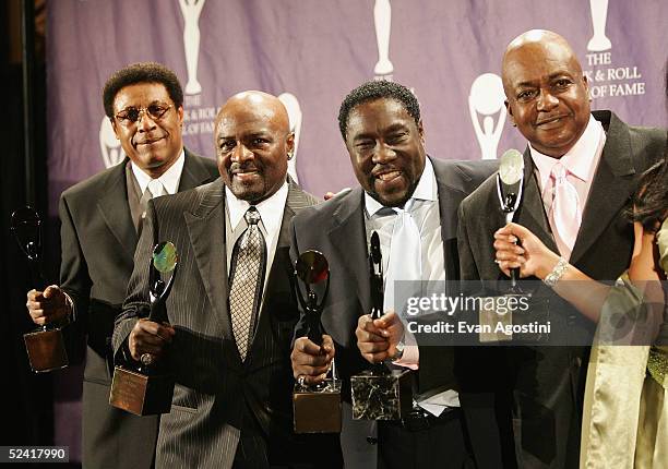 Inductees The O'Jays pose backstage at the 20th Annual Rock And Roll Hall Of Fame Induction Ceremony at the Waldorf Astoria Hotel on March 14, 2005...