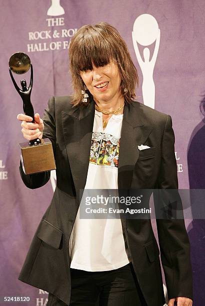 Inductee Chrissie Hynde poses backstage at the 20th Annual Rock And Roll Hall Of Fame Induction Ceremony at the Waldorf Astoria Hotel March 14, 2005...