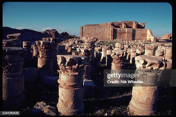 Column capitals stand in the ruins at Hatra, an important city of the first century A.D. Iraq.