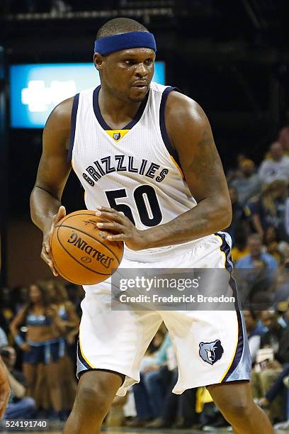 Zach Randolph of the Memphis Grizzlies plays against the San Antonio Spurs during game three of the Western Conference Quarterfinals during the 2016...