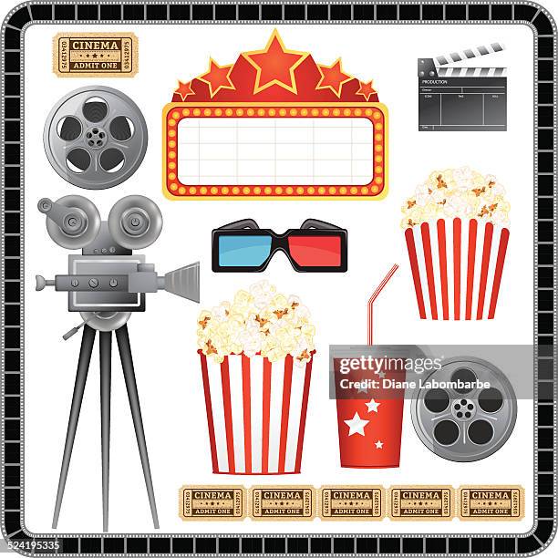 stockillustraties, clipart, cartoons en iconen met movie and film industry elements - camera stand