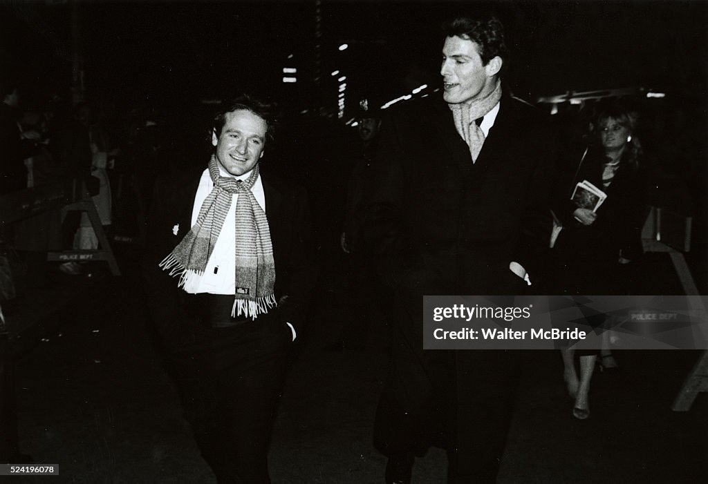 Robin Williams and Christopher Reeve Attending a Broadway Show in New York City. March 1982 �� Walter McBride / Retna Ltd