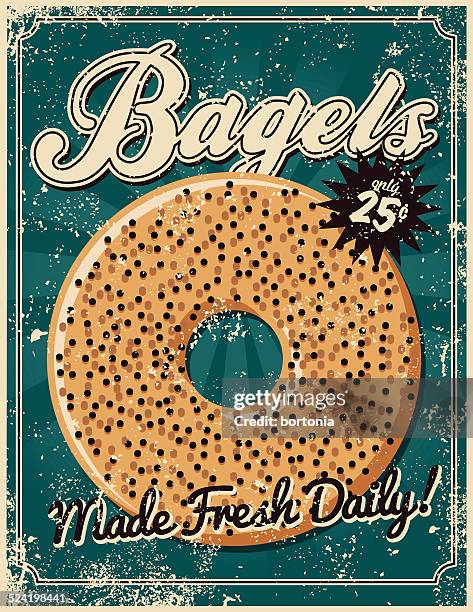vintage screen printed bagel poster - poppy seed stock illustrations