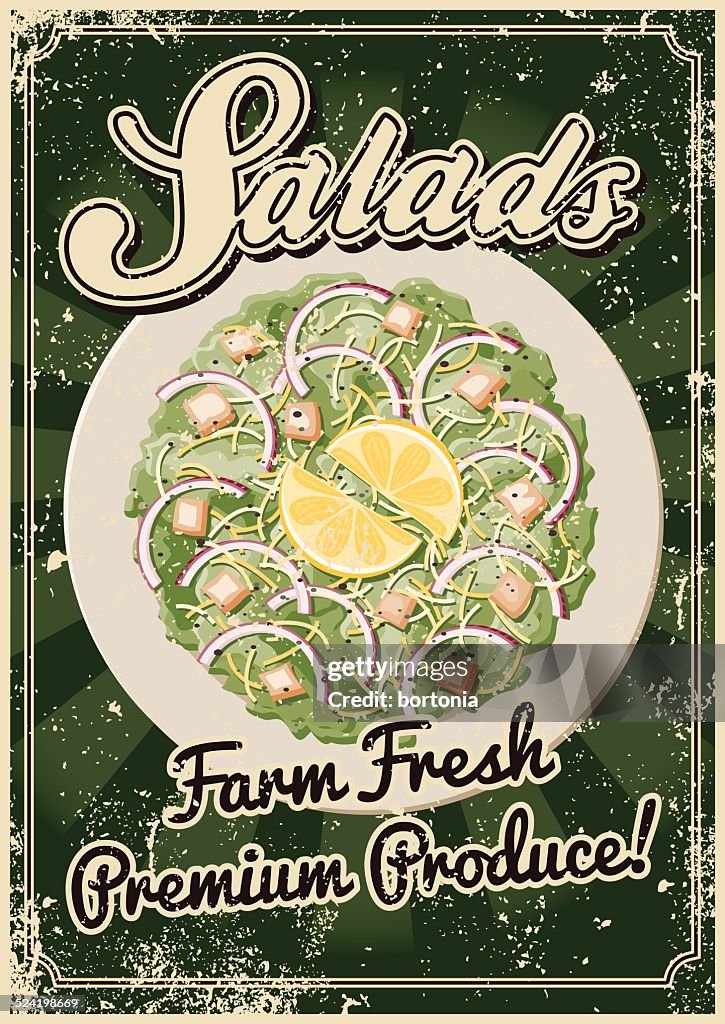Vintage Screen Printed Salad Poster