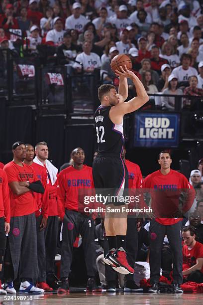 Blake Griffin of the Los Angeles Clippers shoots against the Portland Trail Blazers in Game Three of the Western Conference Quarterfinals during the...