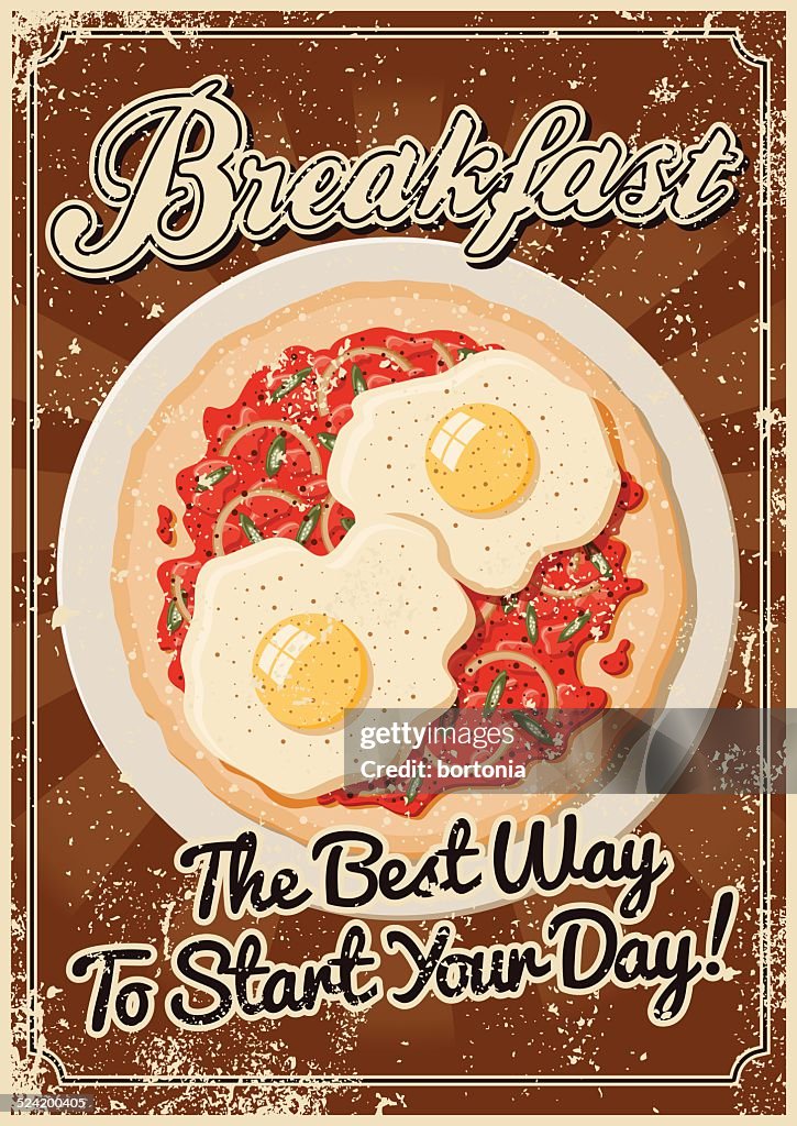 Vintage Screen Printed Breakfast Poster