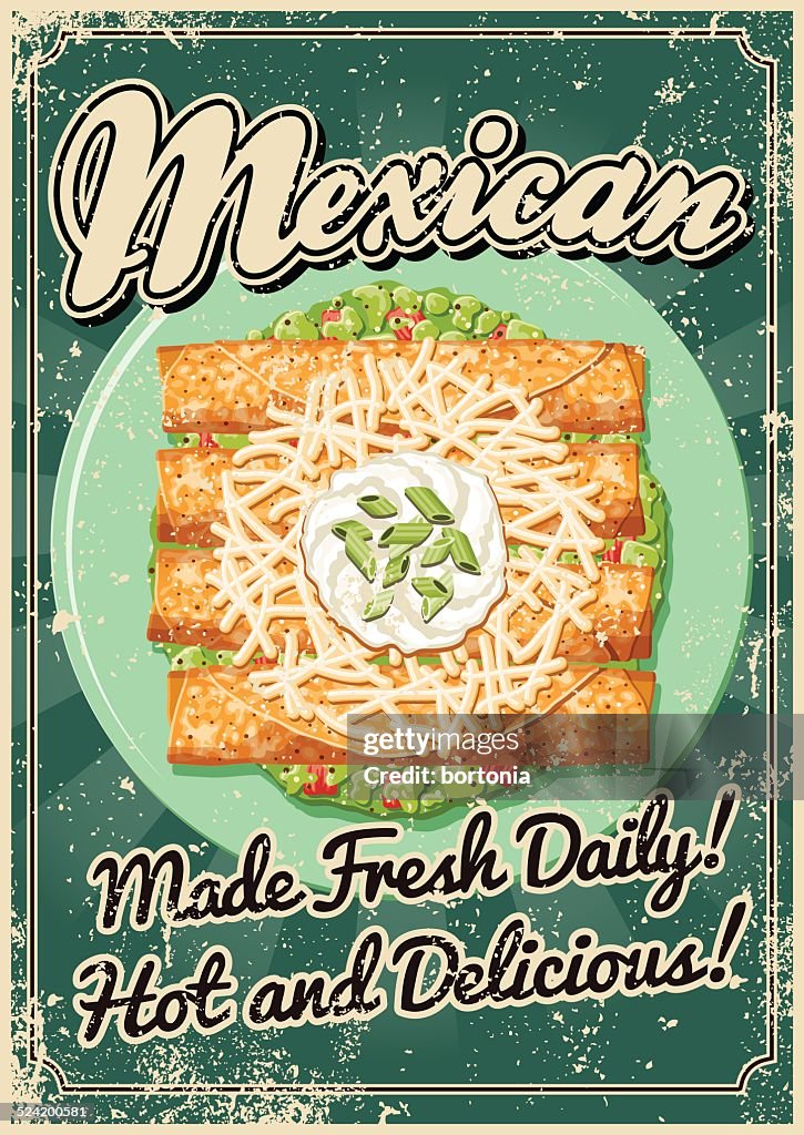 Vintage Screen Printed Mexican Food Poster