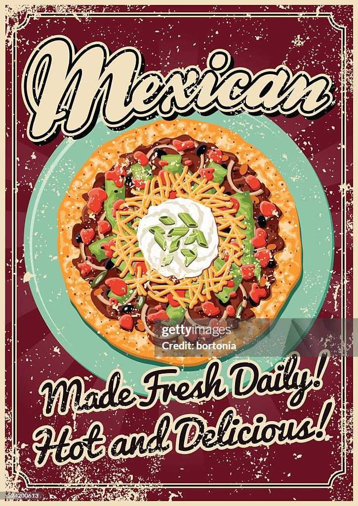 Vintage Screen Printed Mexican Food Poster