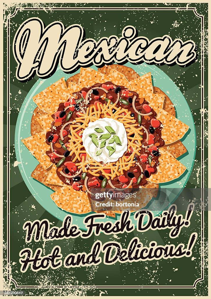 Vintage Screen Printed Mexican Food Poster