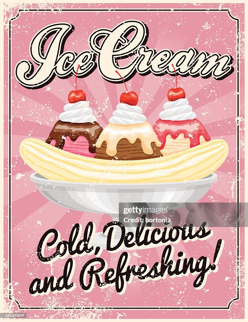 Vintage Screen Printed Ice Cream Poster